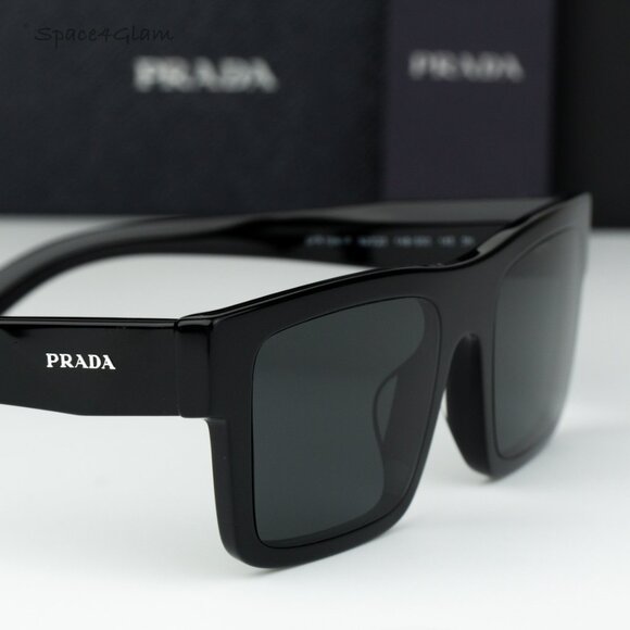 Prada Women Sunglasses Black Grey Rectangle PR19WSF 1AB5S0 NEW AUTHENTIC - Picture 4 of 8